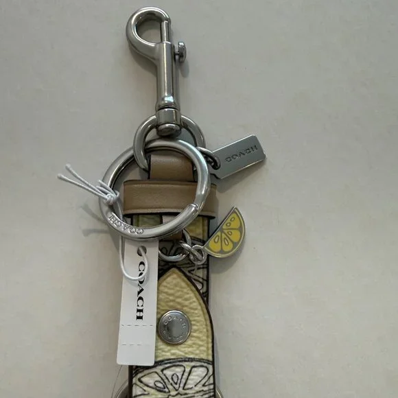 Coach Trigger Snap Bag Charm, Key chain/fob With Lemon Print, yellow, silver - Picture 6 of 13